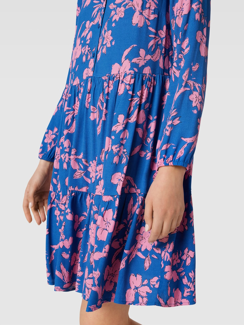 Knielanges Kleid aus Viskose mit floralem Muster in royalblau