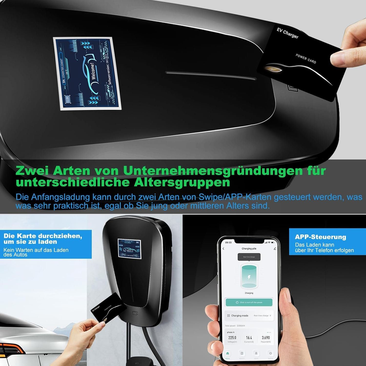 JOEAIS EV Chargers Wall Box 7KW 32A Typ 2 Ladekabel Ladestation EV Ladegerät Elektroauto-Ladegerät (5M Ladekabel Ladestationen, Home Wallboxen RFID oder APP Autorisiert, für Elektrofahrzeuge und Plug-in Hybride)