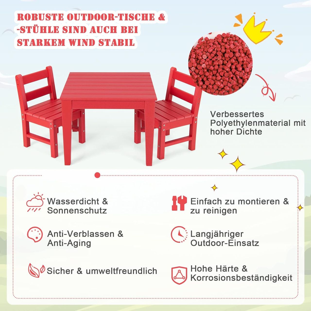 Costway 3-teiliges Tisch- & Stuhlset, Spieltisch-Set für Kleinkinder aus Holz