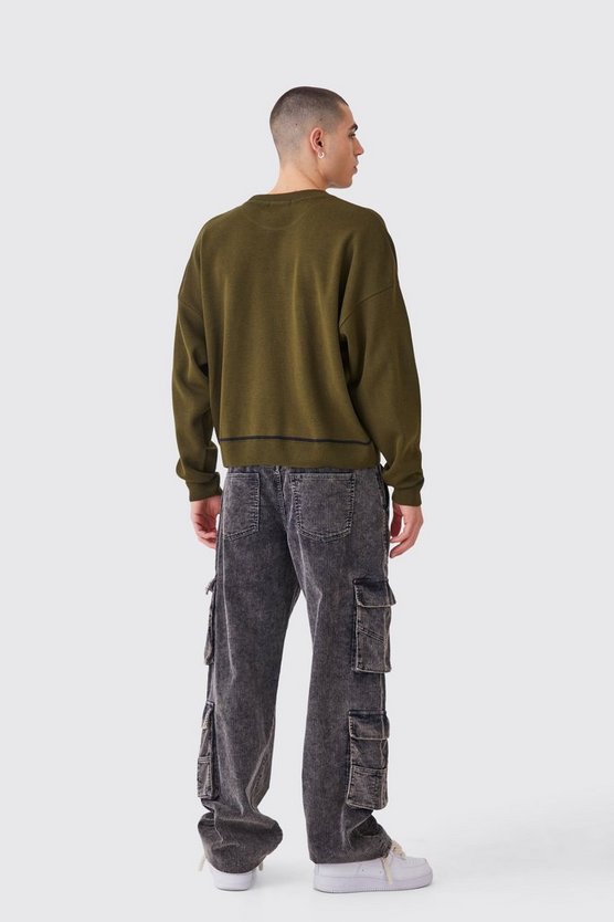 Oversized Boxy Line Drawing Contrast Stitch Jumper