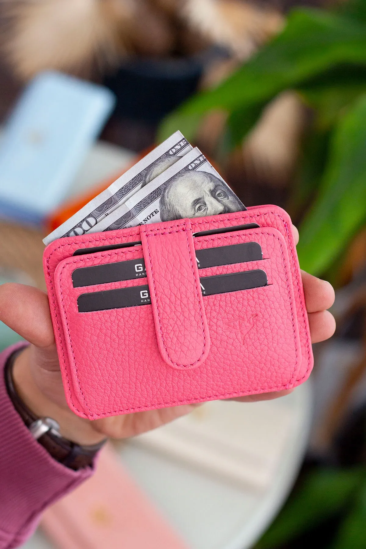 Garbalia  Shelby Unisex-Geldbörse mit Kartenetui aus echtem Leder in Rosa