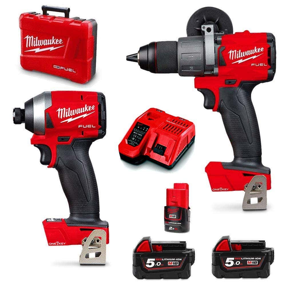Pacote de baterias Milwaukee FUEL™ ONE-KEY™ sem escova de 18 V, 2 peças, 1 x 2,0 Ah/2 x 5,0 Ah M18ONEPP2A2-502C