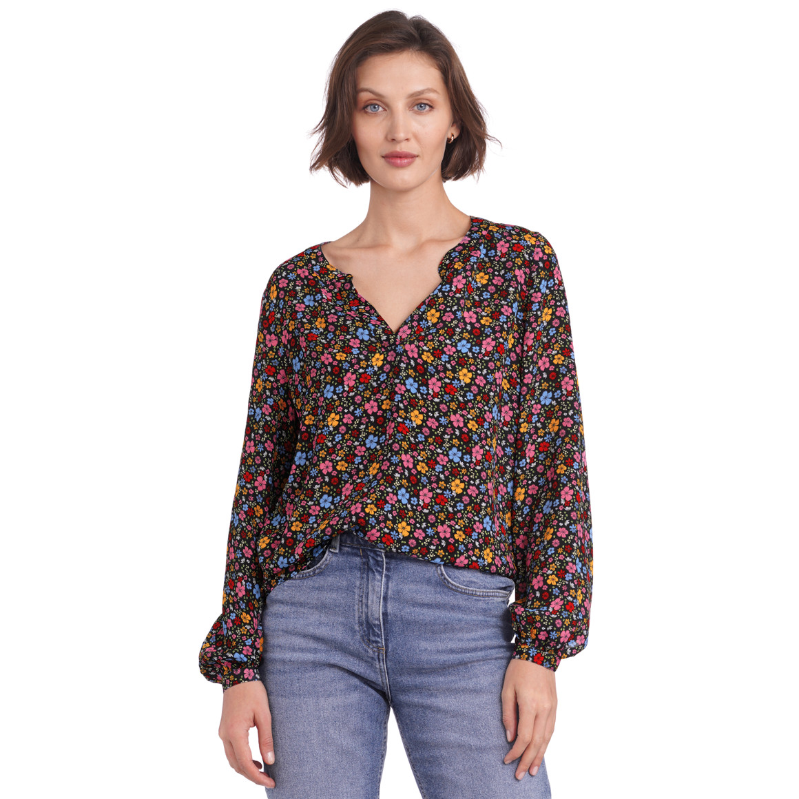 Damen Bluse im bunten Millefleur-Dessin
