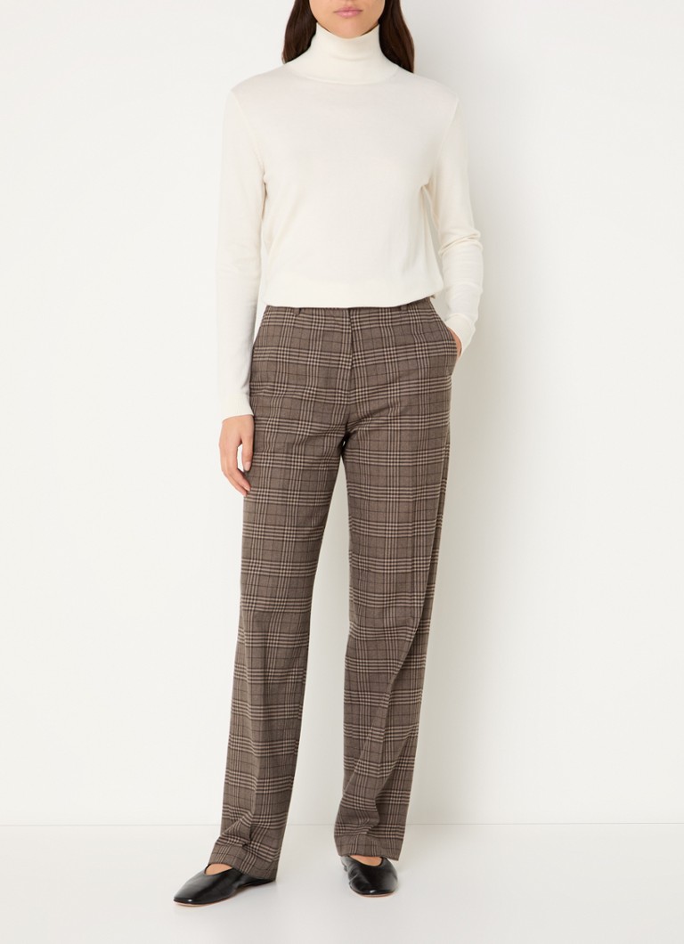 OLAF High waist straight fit trousers in wool blend with checked design