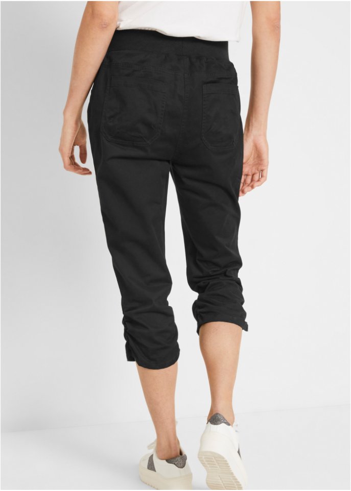 Baumwoll-Capri-Hose mit Bequembund und Raffung