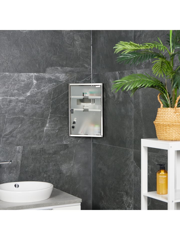 relaxdays Medizinschrank in Silber - (B)30 x (H)45 x (T)17,5 cm günstig kaufen onesize