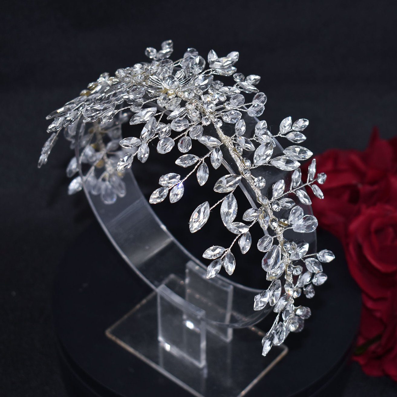 HOHEA H Haarband Kristall-Stirnband, Hochzeits-Haarschmuck, Braut-Haarschmuck, 1-tlg., Silberne Haaraccessoires sind elegante Haaraccessoires für Frauen, Haarschmuck aus Kristall-Haarranken, Blumen und Blättern