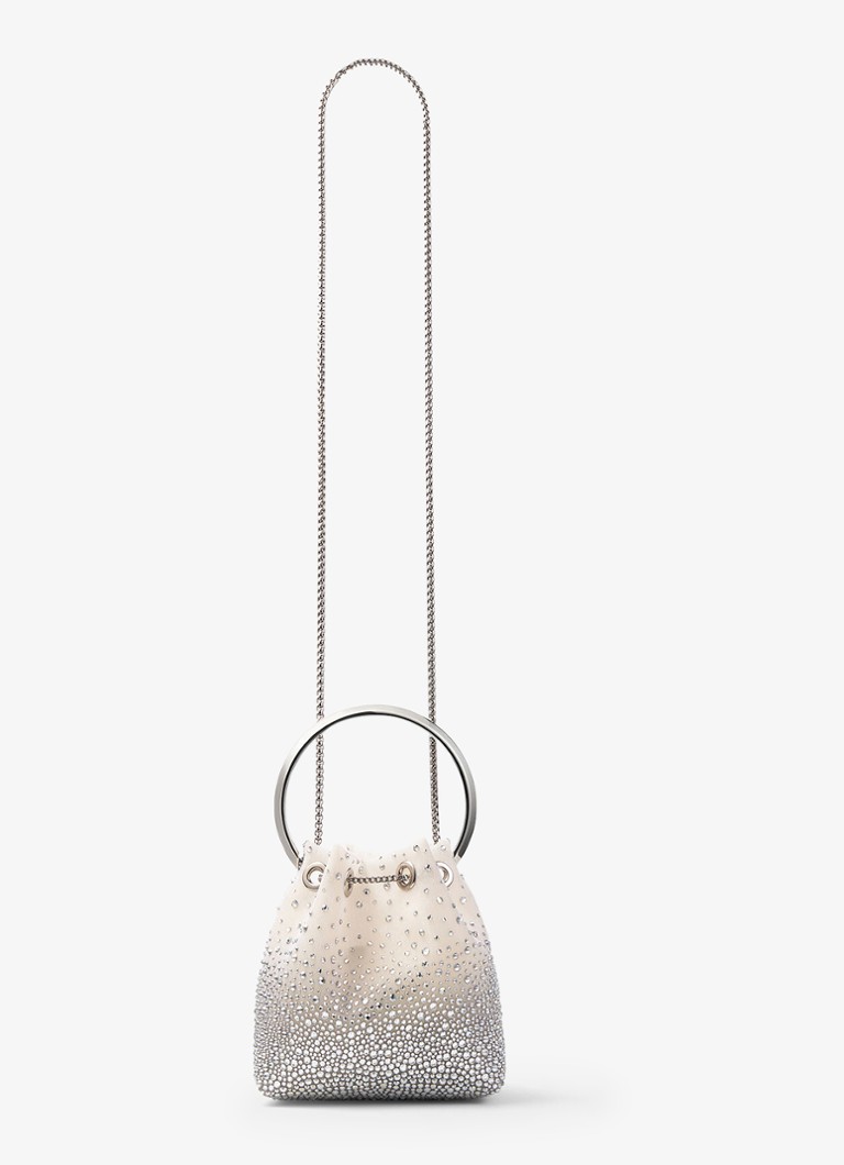 Geantă de plasă Jimmy Choo Bon Bon, decorată cu cristale.