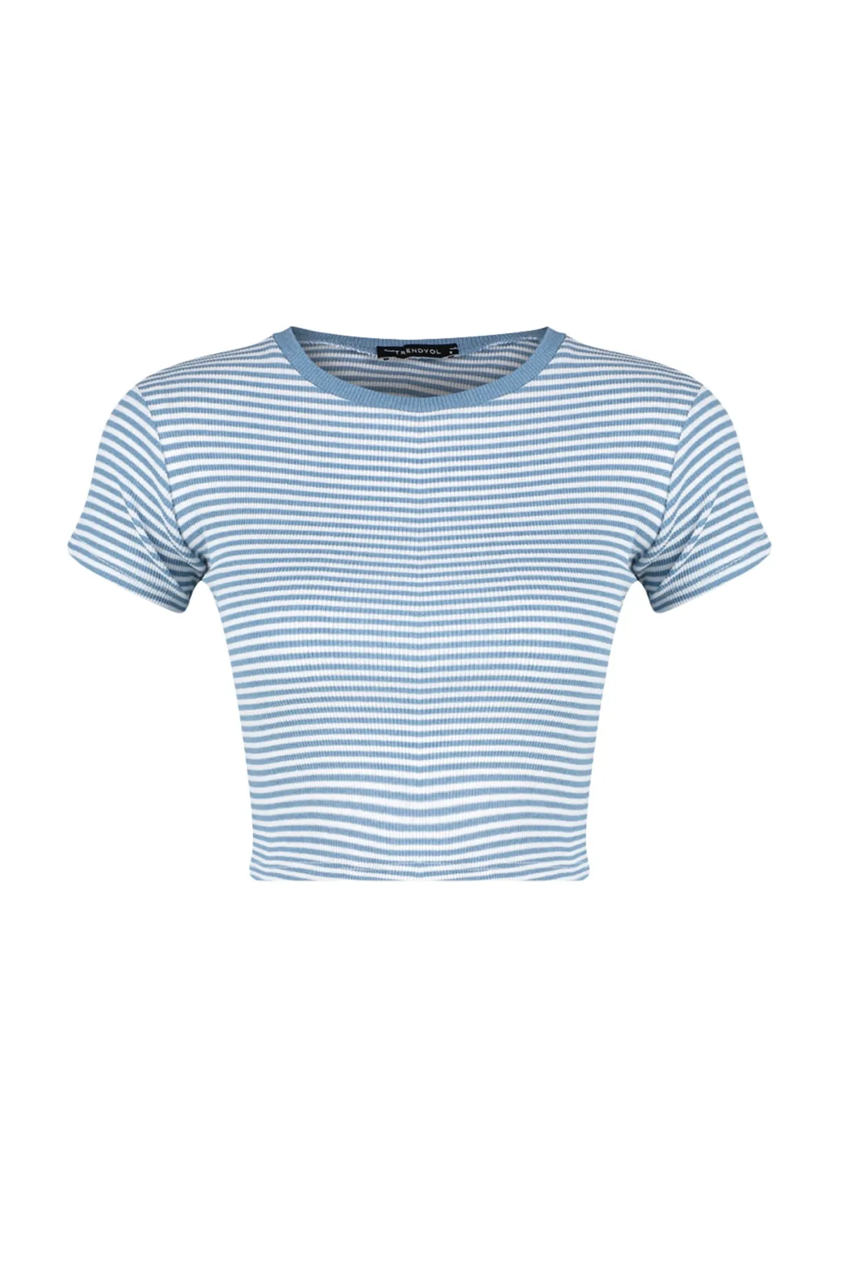 Trendyol Collection  Blau gestreift-Marineblau, einfarbig, 2er-Pack taillierte, kurz geschnittene, schnurgebundene Strickbluse TWOSS23BZ00388
