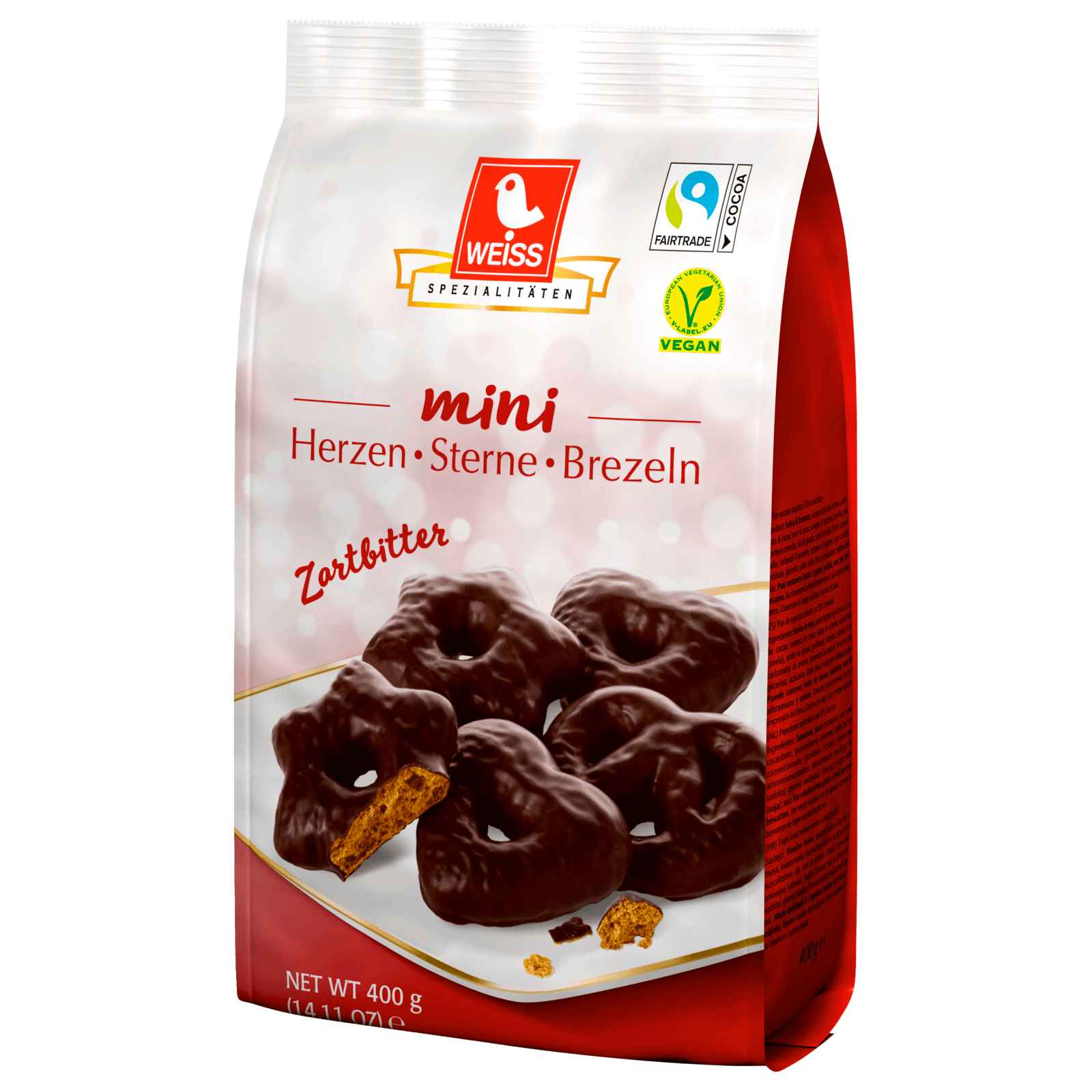 Weiss Mini Herzen-Sterne-Brezeln Zartbitter 400g