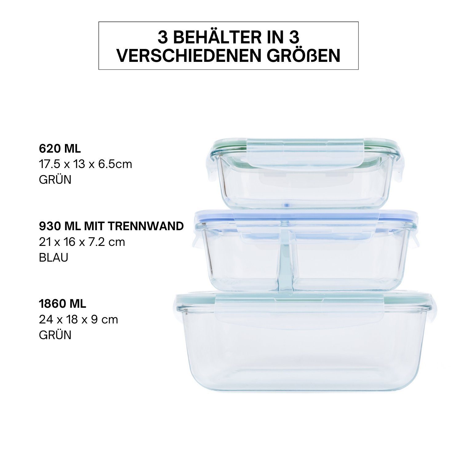 culinario Frischhaltedose Glas-Dosen mit luftdichtem Deckel Meal Prep & Aufbewahrung, BPA-frei, Glas, (Set, 2-tlg., ab 2er Set), spülmaschinenfest, mikrowellengeeignet, geeignet für Gefrierschrank