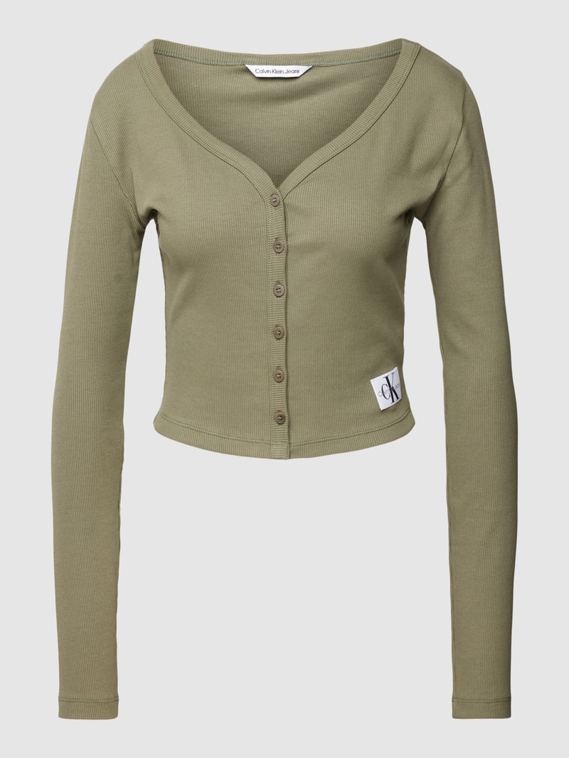 Cardigan mit Label-Patch in olivgrün