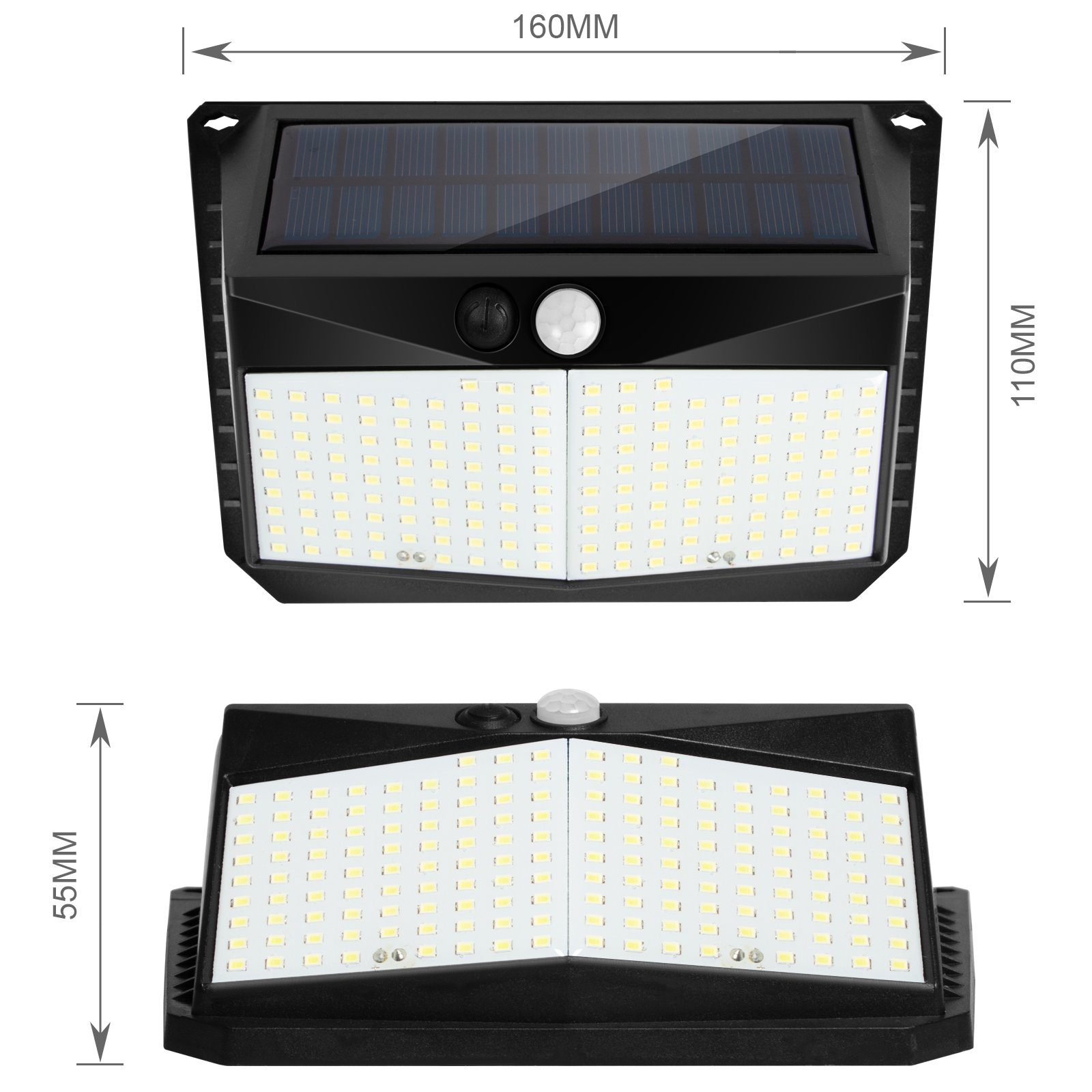 SunJas LED Solarleuchte LTBGD228, 228 pcs LED, Solarstrahler IP65 Außenleuchte Gartenlampe Außen-Wandleuchte
