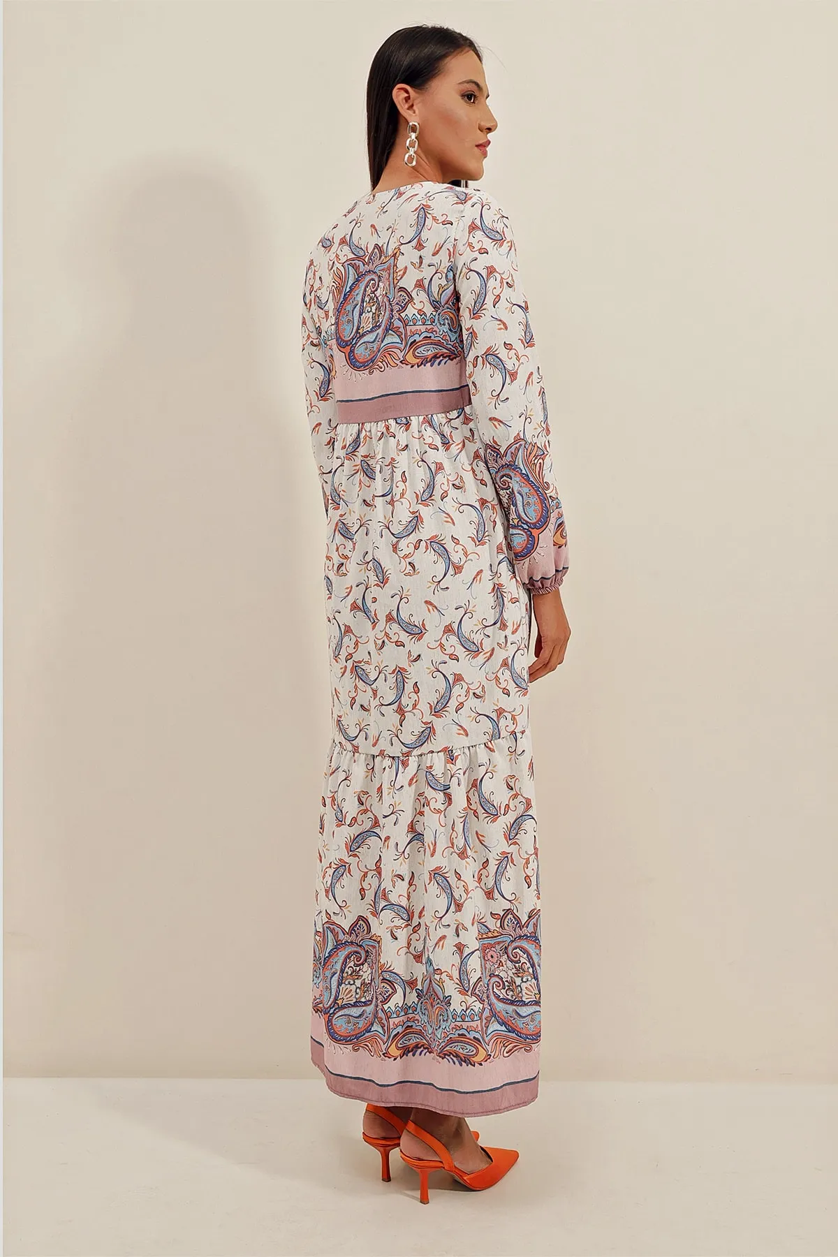 Bigdart  1947 Gemustertes langes Leinenkleid – A. Lila