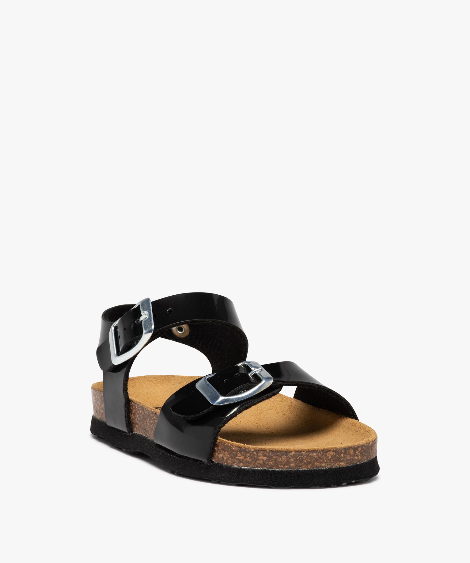 Sandales fille à brides à boucle fantaisie et semelle liège noir | GEMO