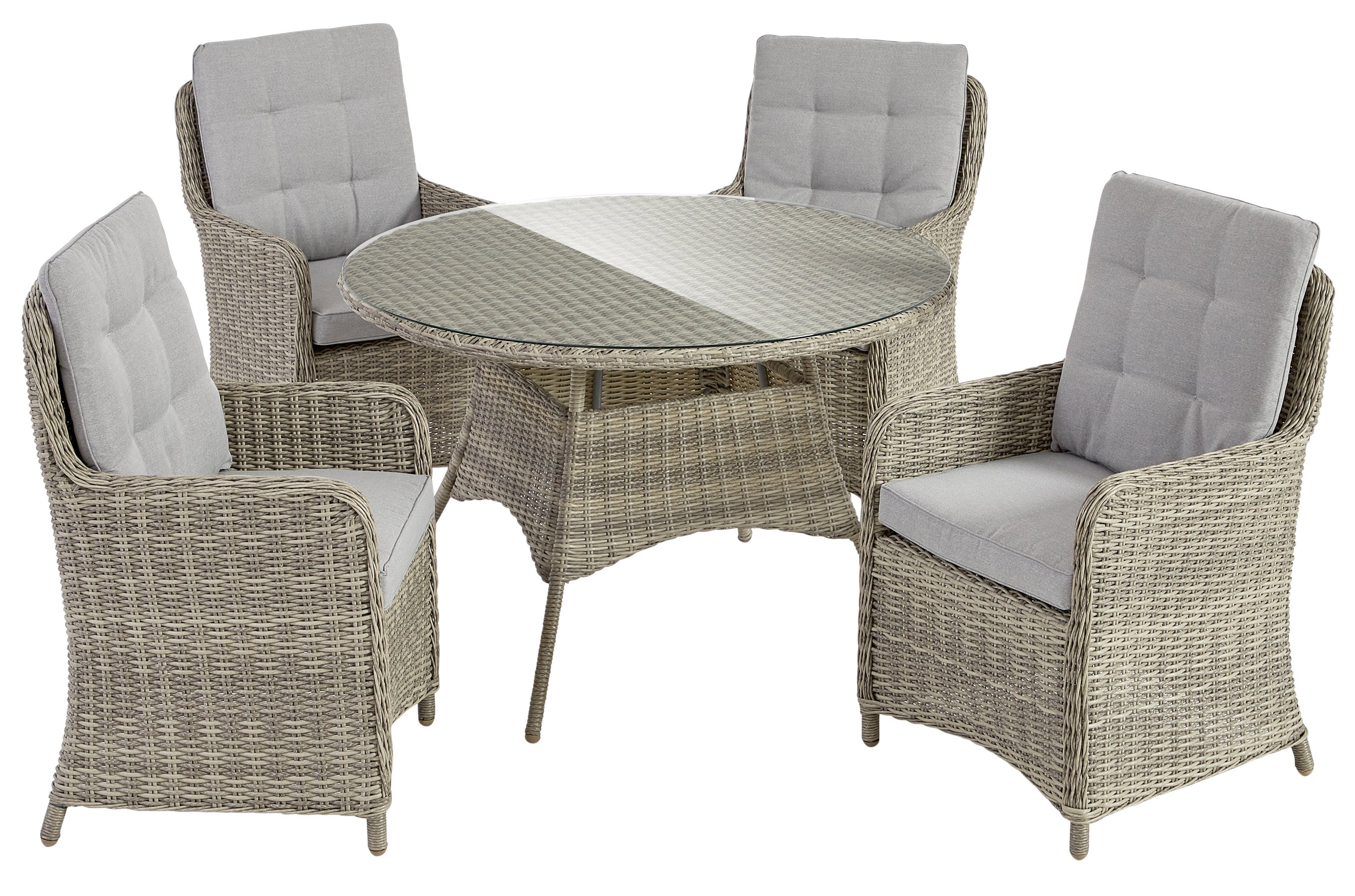 KONIFERA Garten-Essgruppe Venedig, (Set, 5-tlg., 4x Sessel, 1x Tisch Ø120 cm, Alu, Polyrattan), inkl. Auflagen