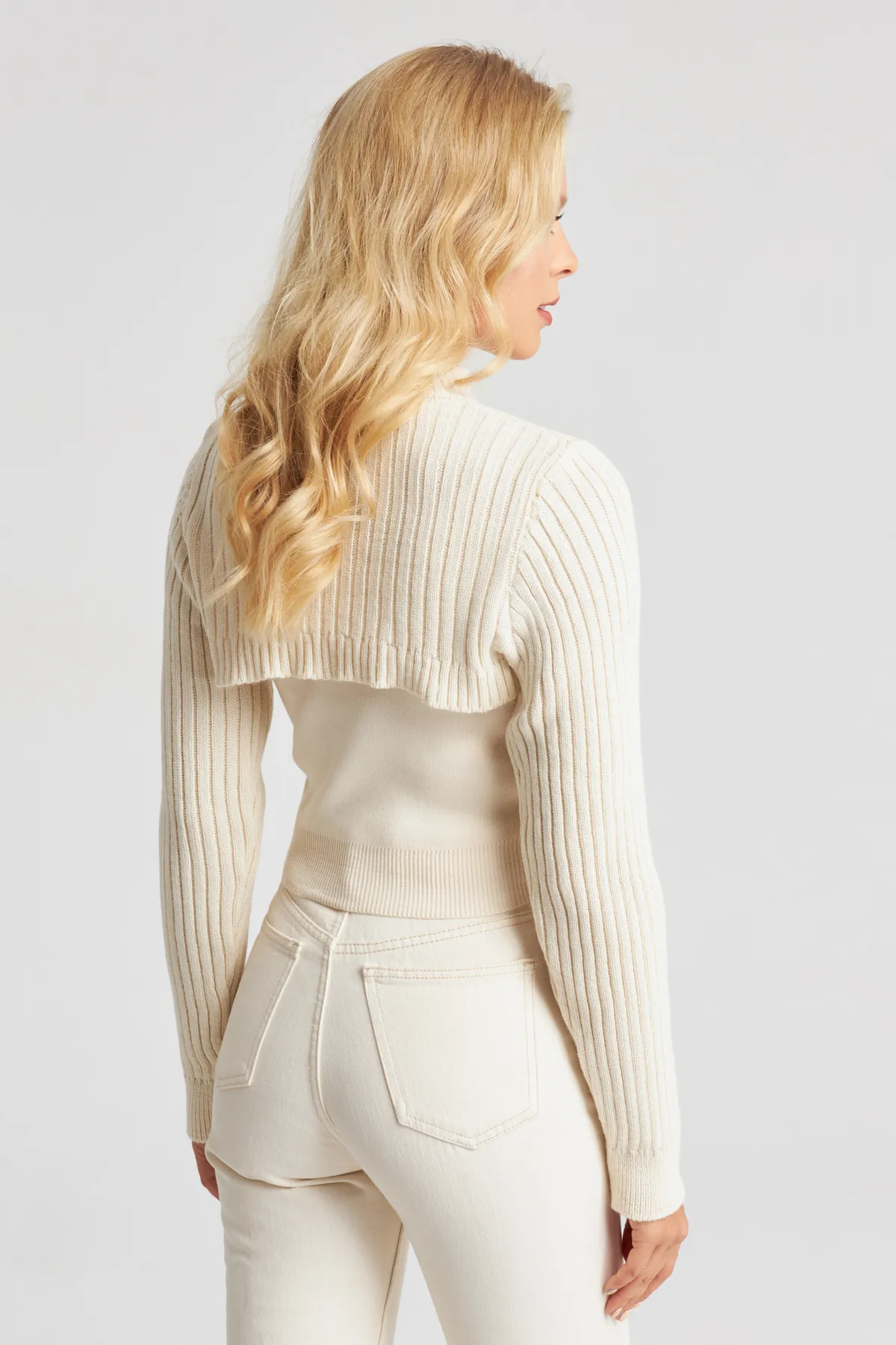 Cool & Sexy  Ecrufarbener Bolero-Strickanzug für Damen YZ524