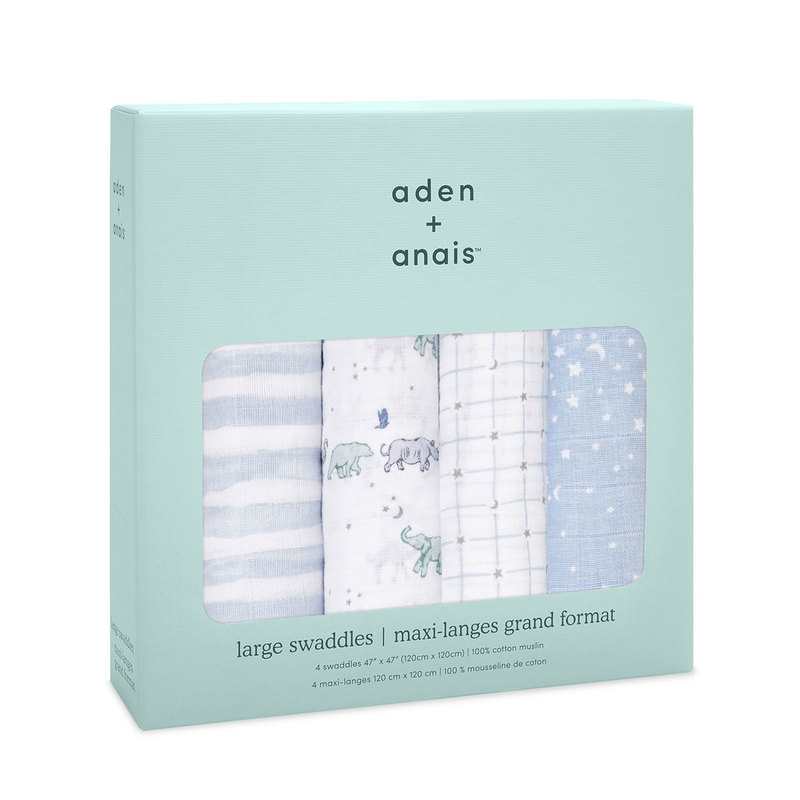Lot de 4 langes rising star animaux bleu Aden et Anais