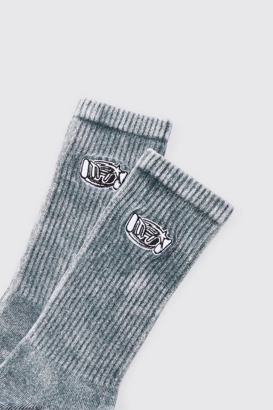 Socken mit Acid-Waschung und Man-Stickerei