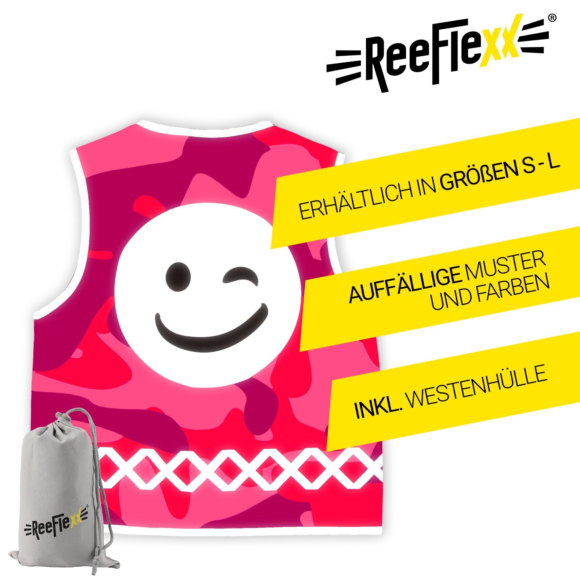 ReeFlexx Warnweste Pink Camou Smiley - Kinderwarnweste