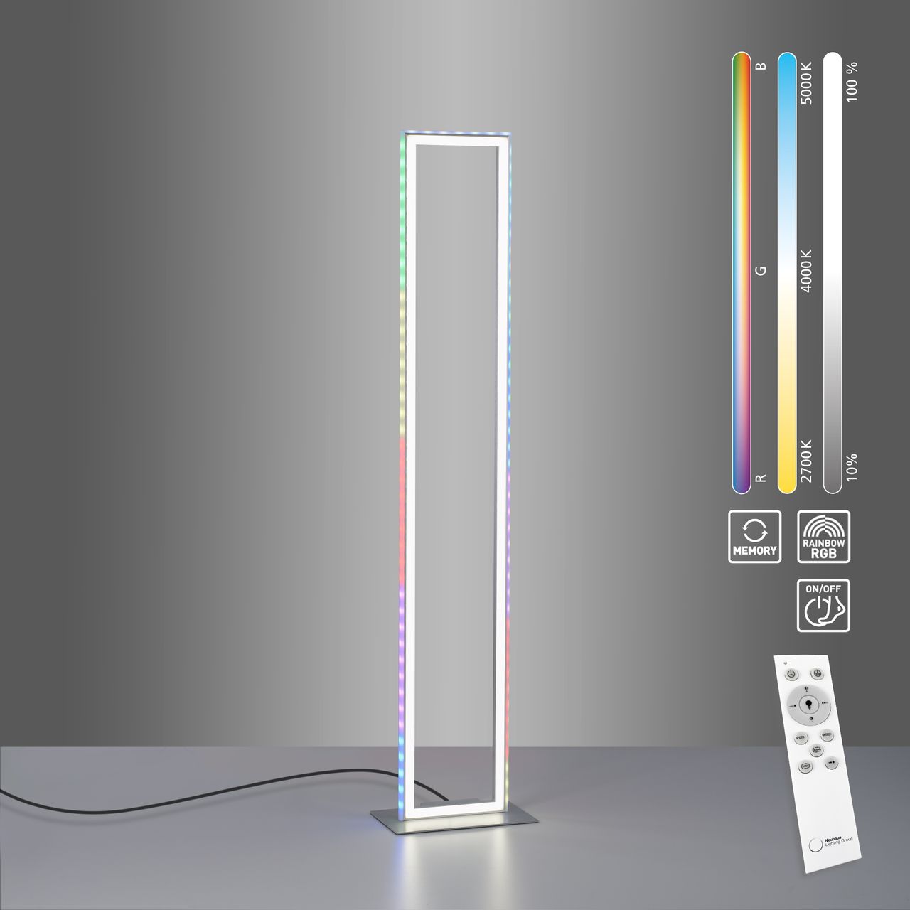 JUST LIGHT LeuchtenDirekt LED Stehleuchte FELIX60, Fronlight: CCT, Sidlight: RGB, dimmbar, IR-Fernbedienung, IP20