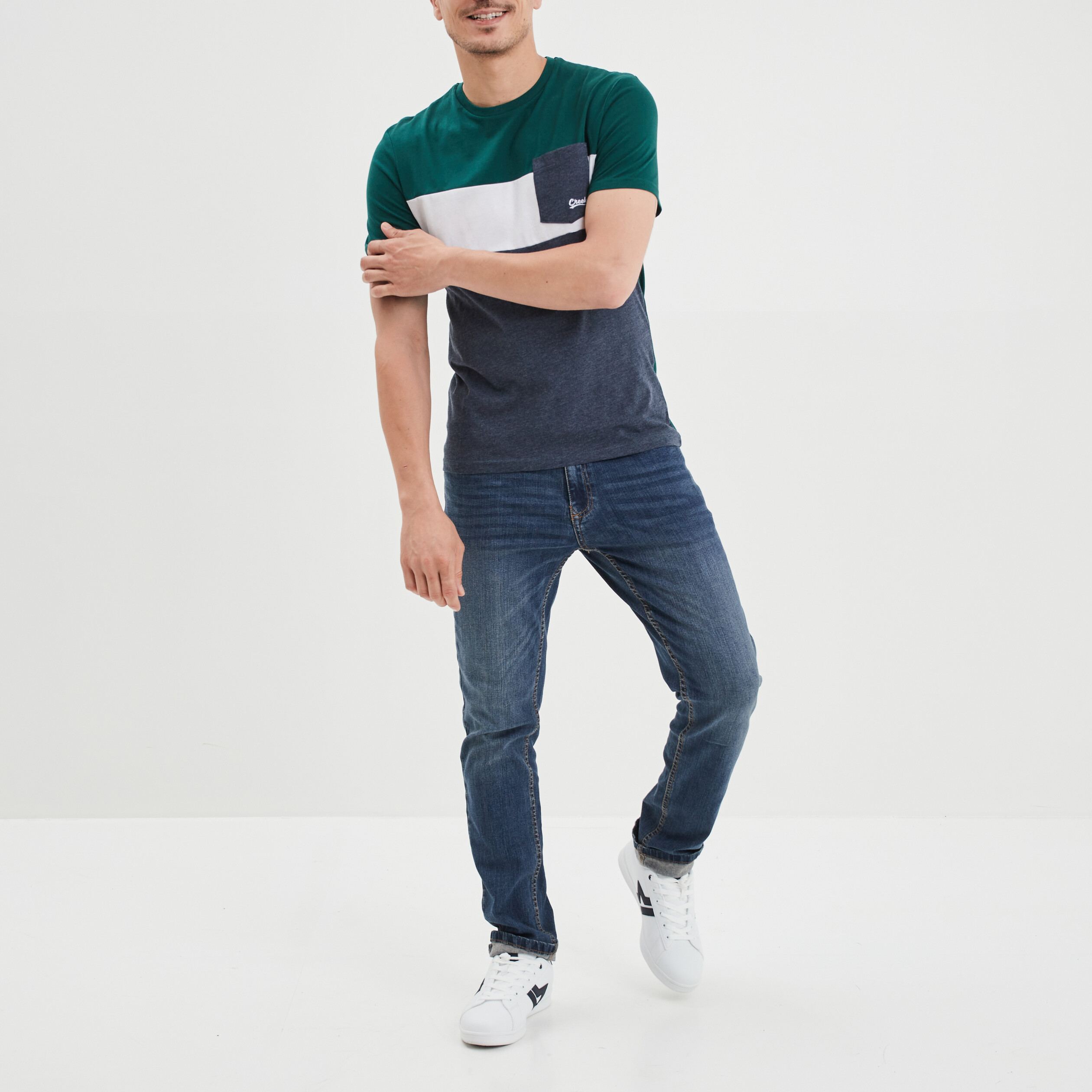 T-shirt droit 1 poche buste coton Creeks vert foncé homme | La Halle