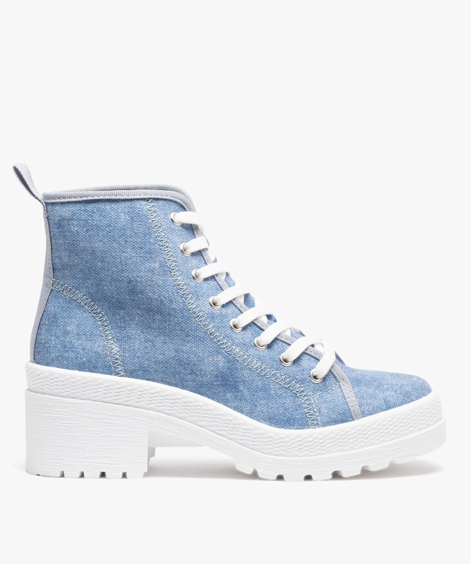 Tennis femme mid-cut en toile unie à talon et semelle crantée bleu | GEMO