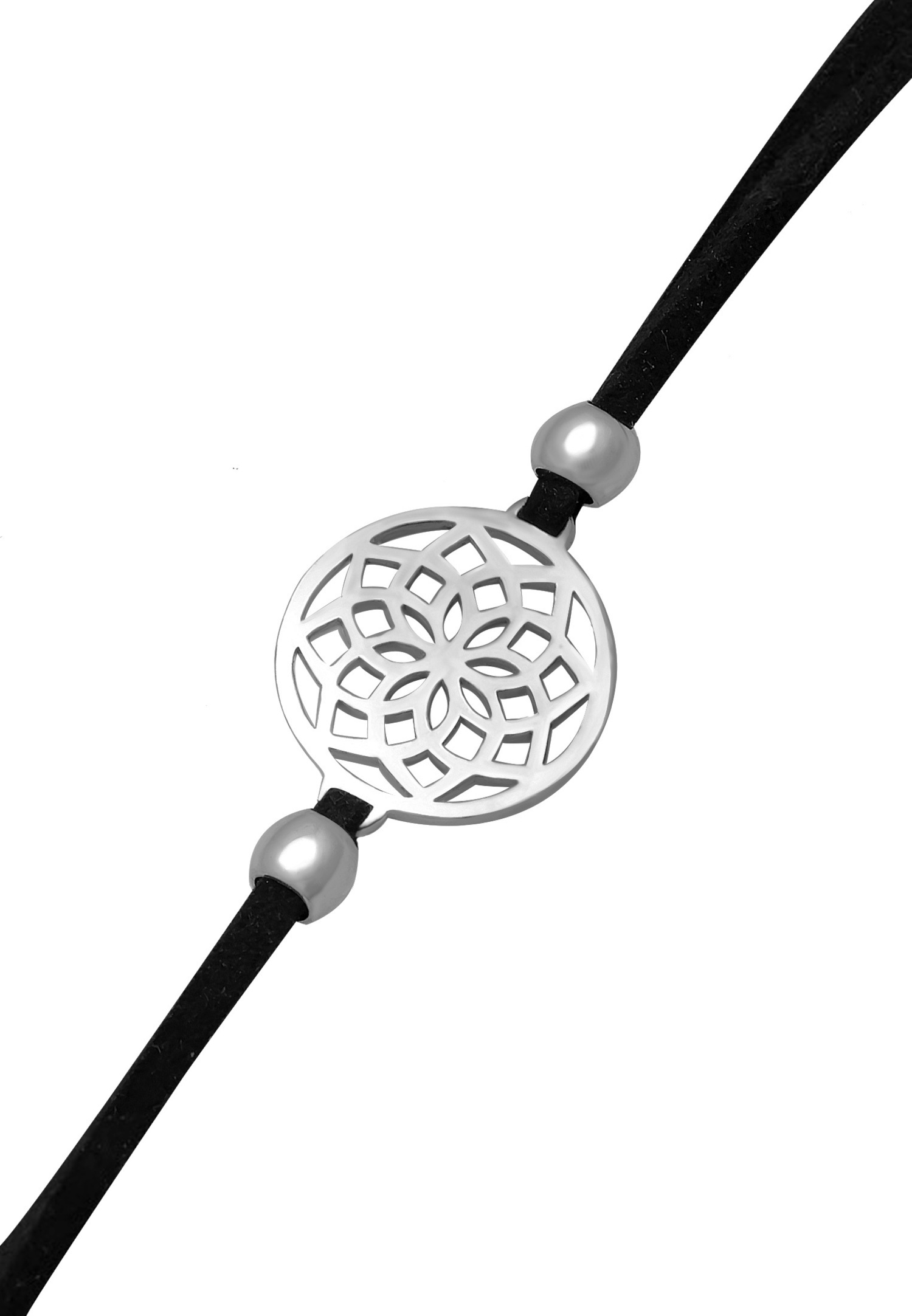Elli Women's Choker Flower of Life with Textile Band in 925 Sterling Silver