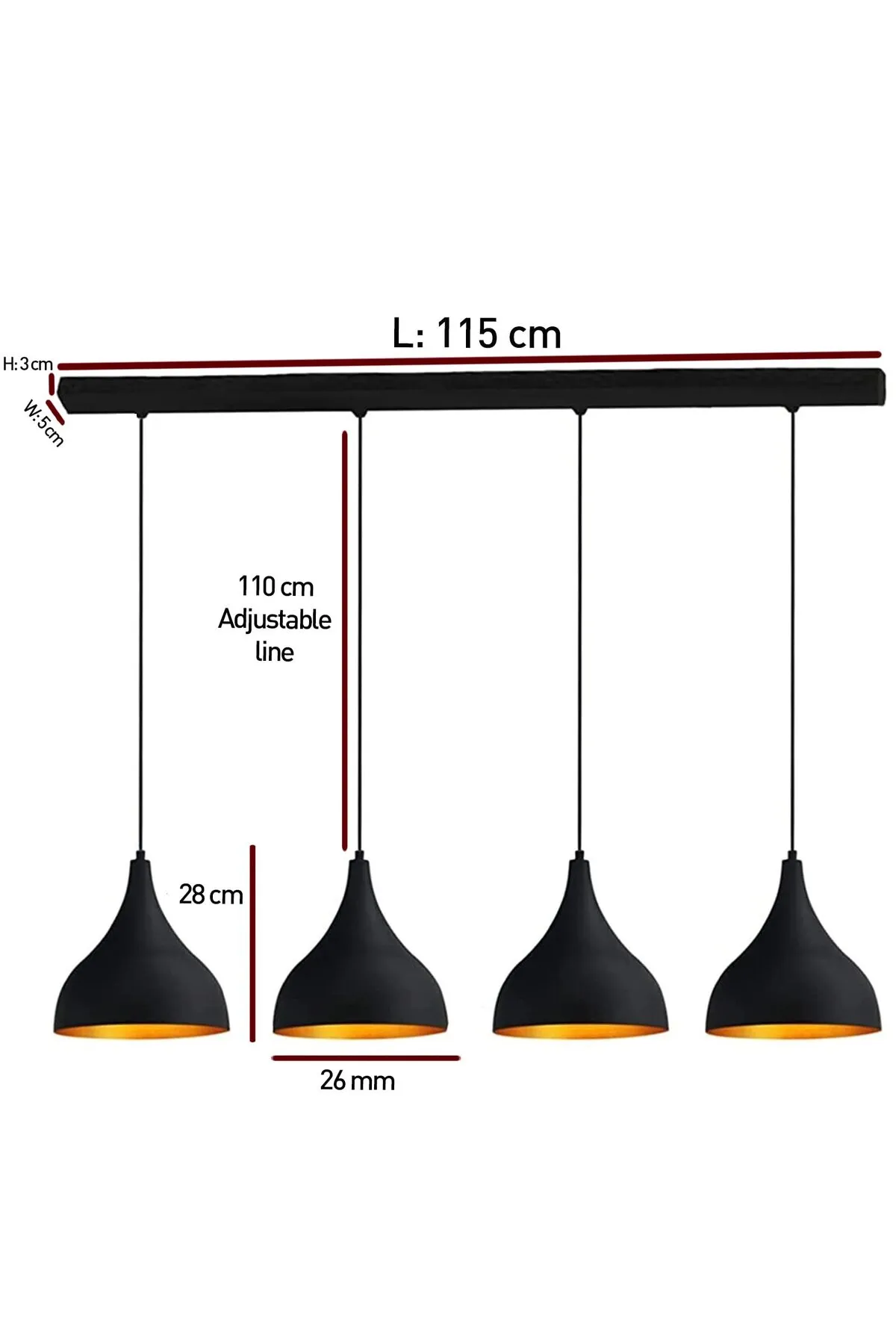 Bamyum  Pendelleuchte 4 Flammen Metall Set aus 2-3-4 Pendellampen Hängelampe Pendelleuchte