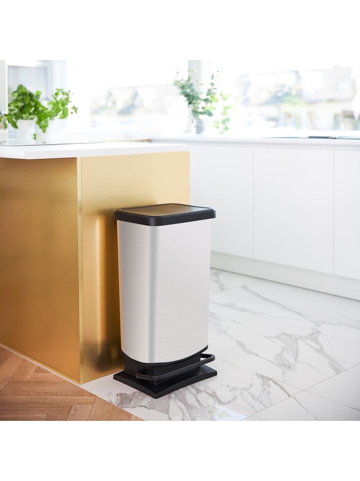 Rotho Paso Mülleimer 40l mit Pedal und Deckel in Cremeweiß metallic günstig kaufen onesize
