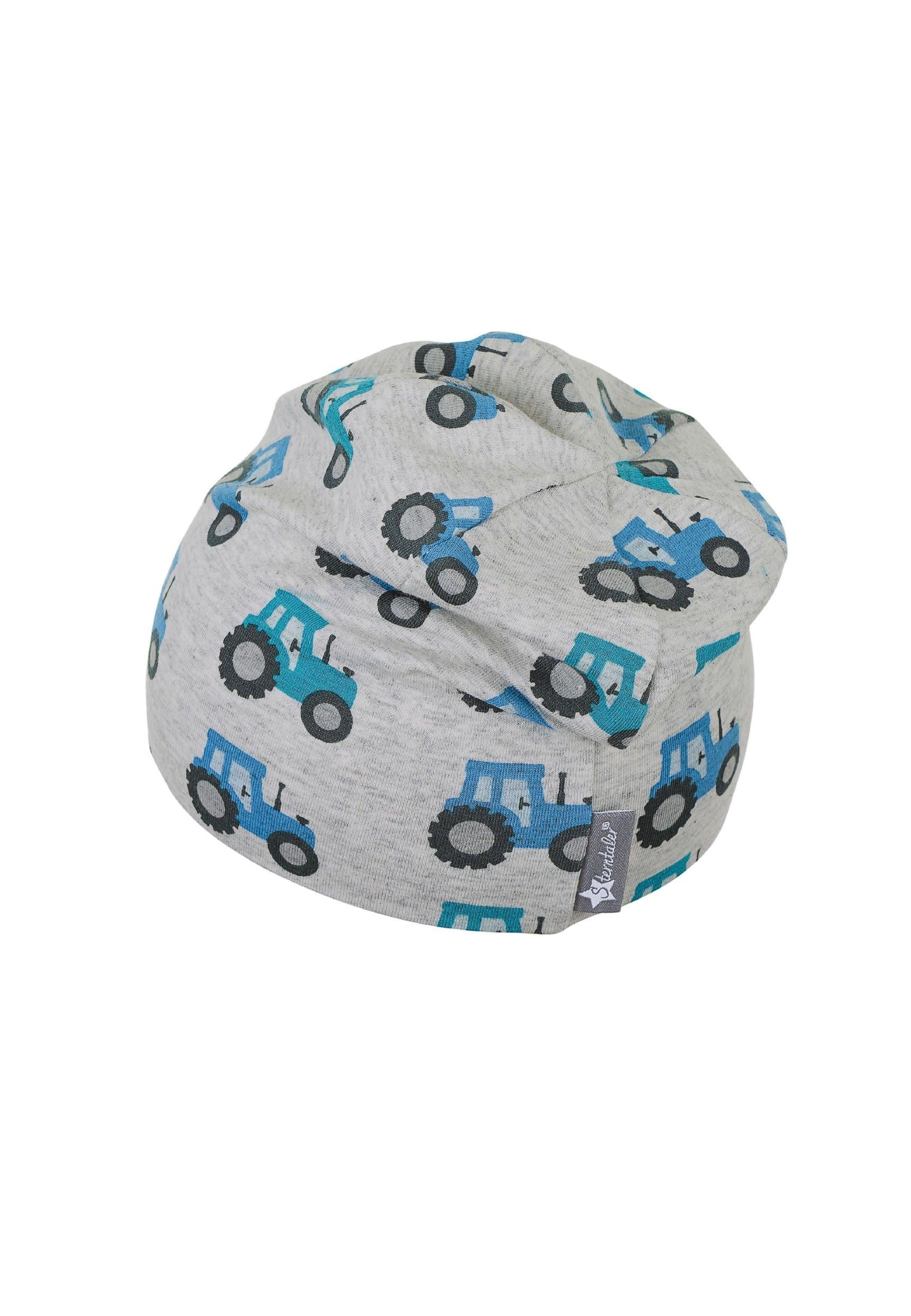 Slouch-Beanie in Silber bedruckt mit Traktoren