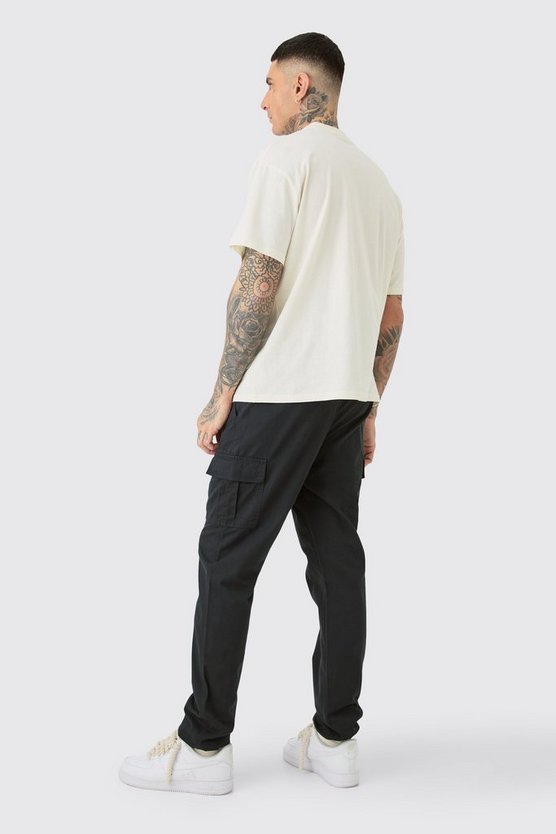Tall Slim-Fit Twill Cargo-Hose mit elastischem Bund