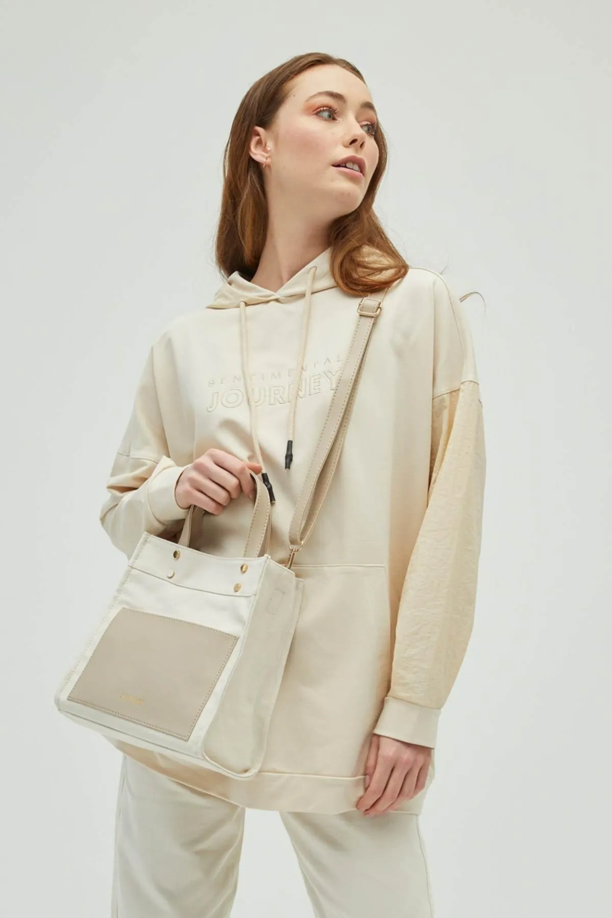 Manuka  Canvas-Tasche mit Ledertasche Beige