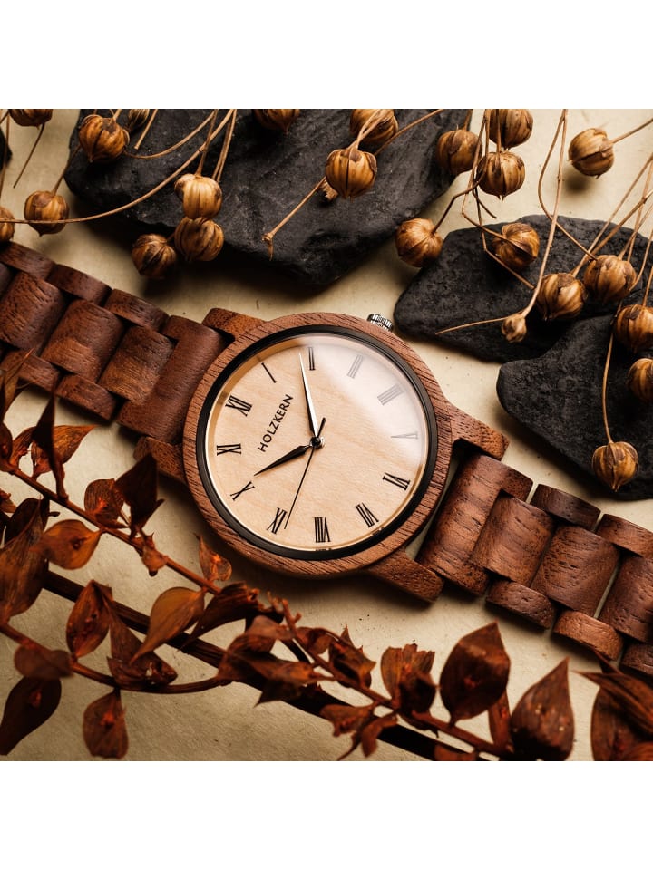 Holzkern Armbanduhr Quarz Herbstdämmerung Walnuss/Ahorn Creme / Braun günstig kaufen onesize