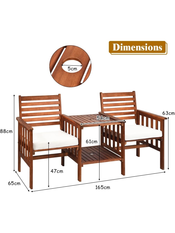 COSTWAY Gartenbank 2-Sitzer mit Beistelltisch in Braun günstig kaufen onesize