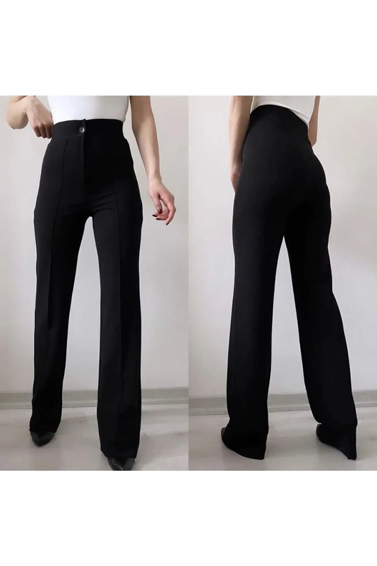 miyase life  Lycra-Kreppstoff – Spaghettihose mit Streifen vorne