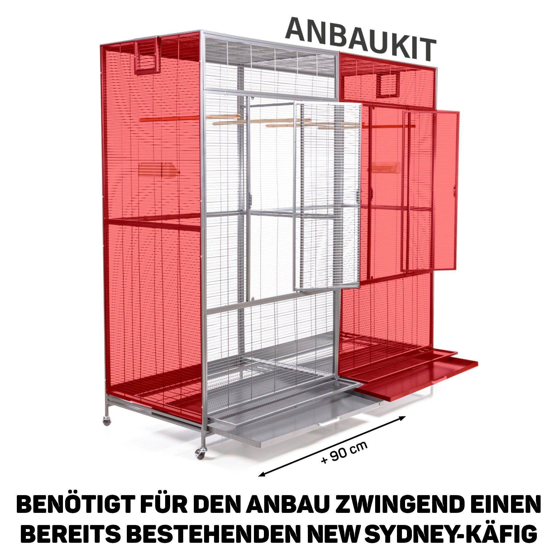 Montana Cages Vogelkäfig Anbaukit für Vogelvoliere - New Sydney - Platinum Wagerecht verdrahtet, Voliere, ca. 90 x 70 x 180cm, Zink- und Schwermetall-frei, Ungiftig