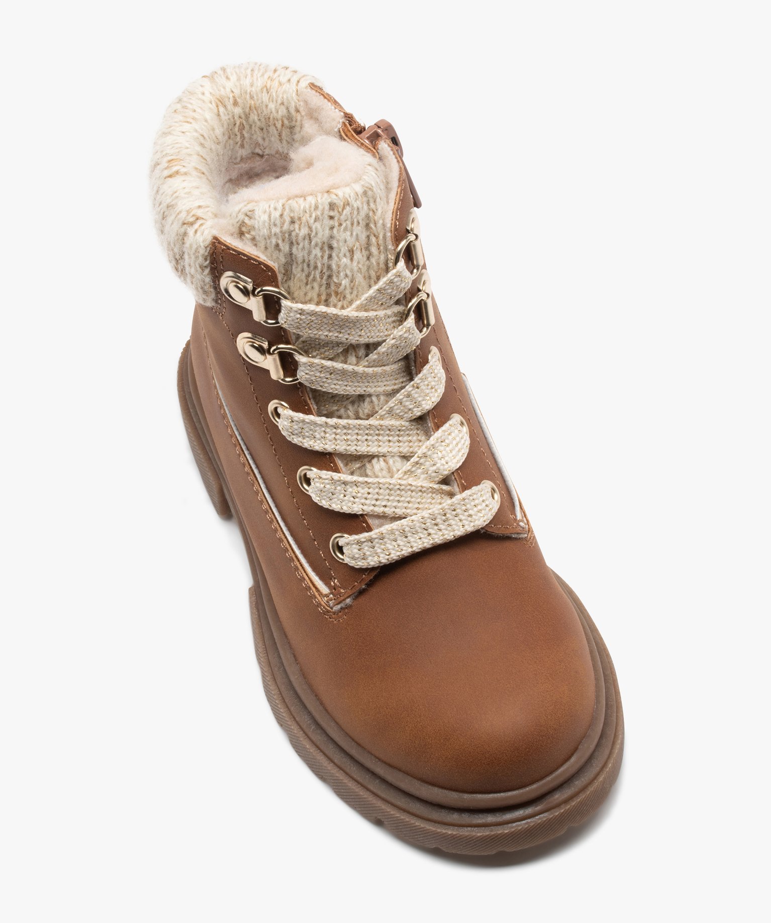 Boots fille unies avec col en maille chaussette et intérieu... camel | GEMO