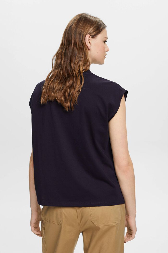 Ärmelloses Baumwoll-T-Shirt mit Blumenverzierung