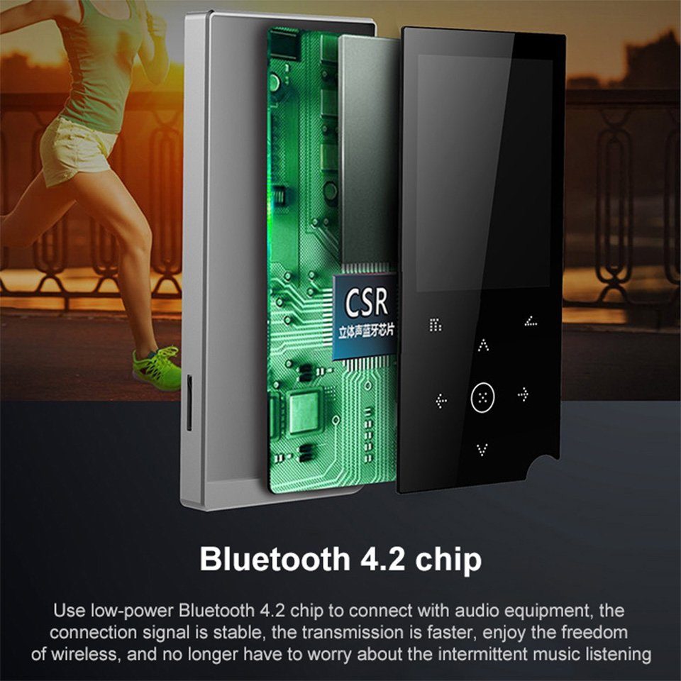 ERHWIO Bluetooth MP3/MP4-Player, 2,4-Zoll-Touch-Taste, 64G MP3-Player (Verlustfreier MP3-Player: E-Book, Wecker, Timer)