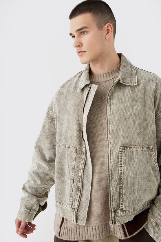 Tall kastige Cord-Jacke mit Acid-Waschung