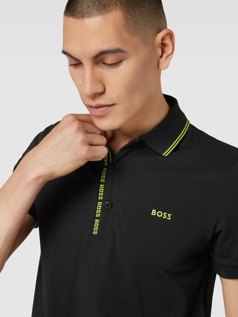 Poloshirt mit Label-Stitching Modell 'PAULE' in schwarz