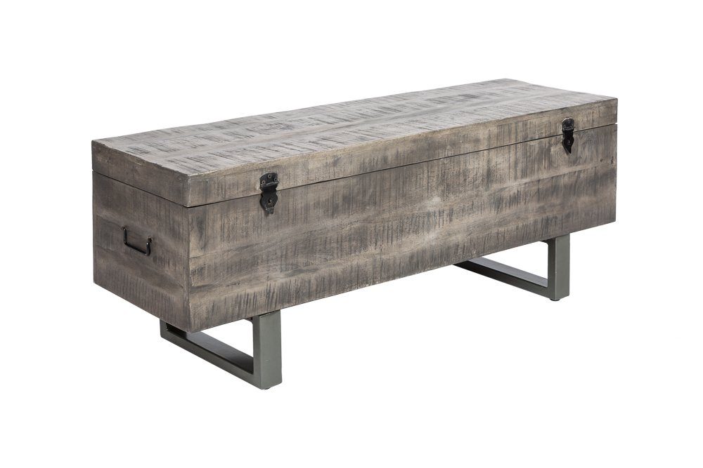 riess-ambiente Couchtisch FACTORY LOFT 115cm grau, Truhe · Sitzbank · Massivholz · Metall · mit Fach · Industrial