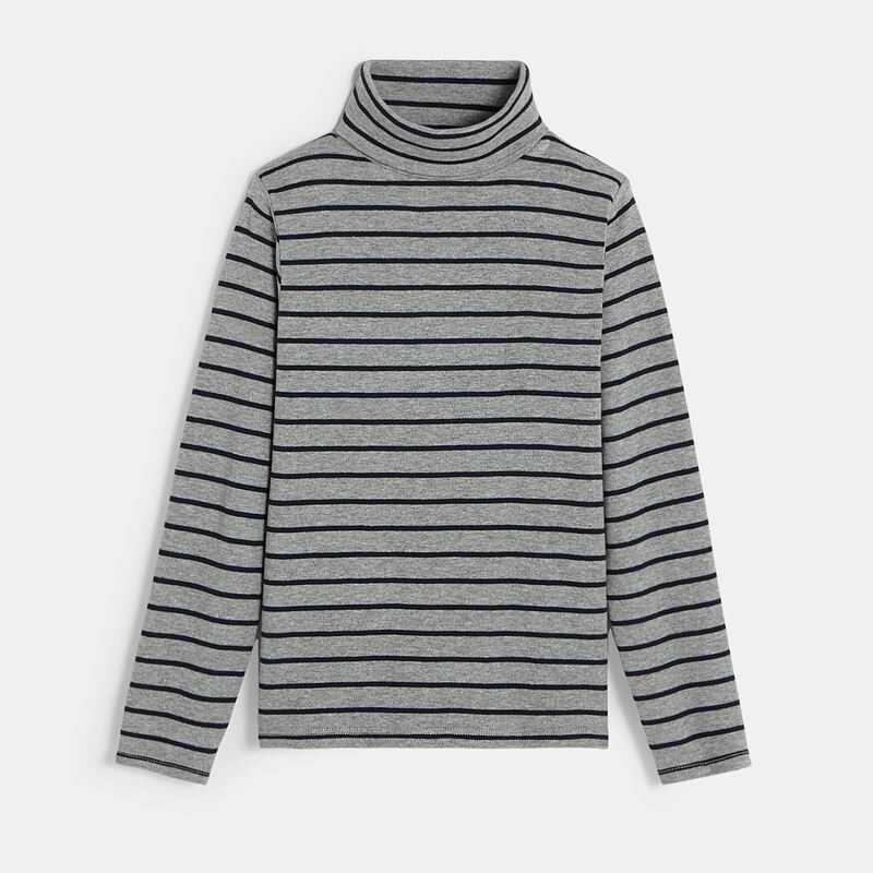 T-shirt col roulé rayé gris garçon