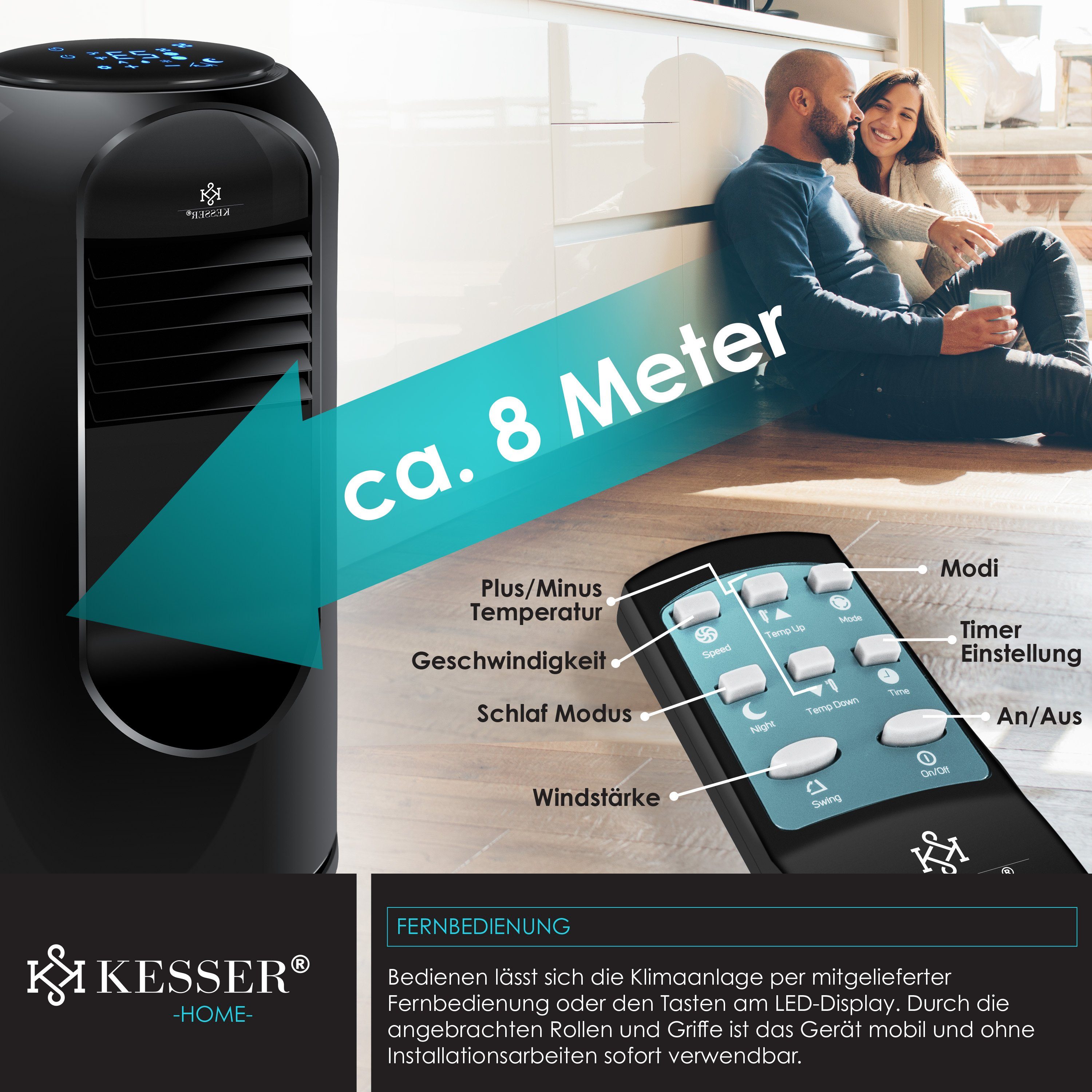 KESSER Klimagerät, Klimaanlage Mobil Sky Tower Klimagerät 4in1 kühlen