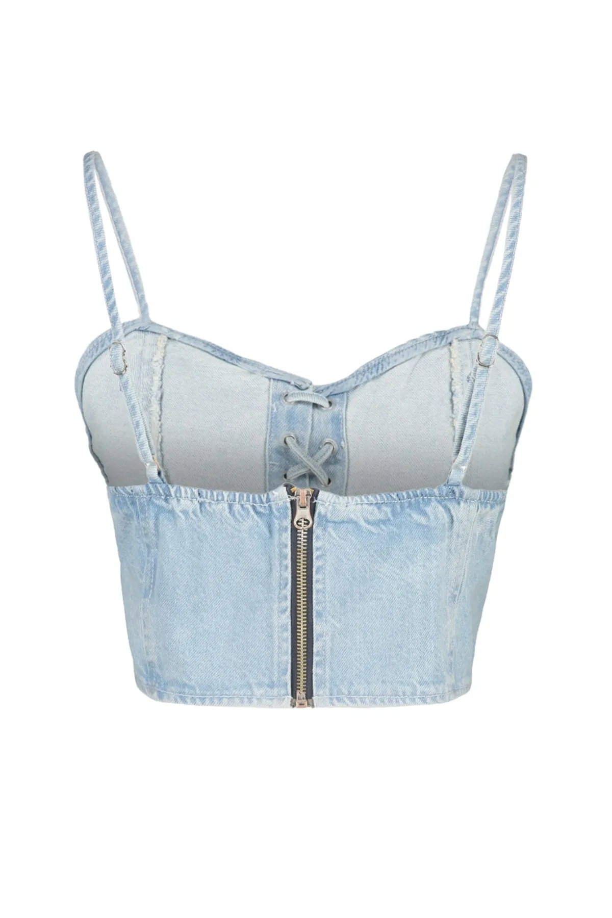 Trendyol Collection  Blaues Bird-Eye-Denim-Bustier TWOSS23BS00010