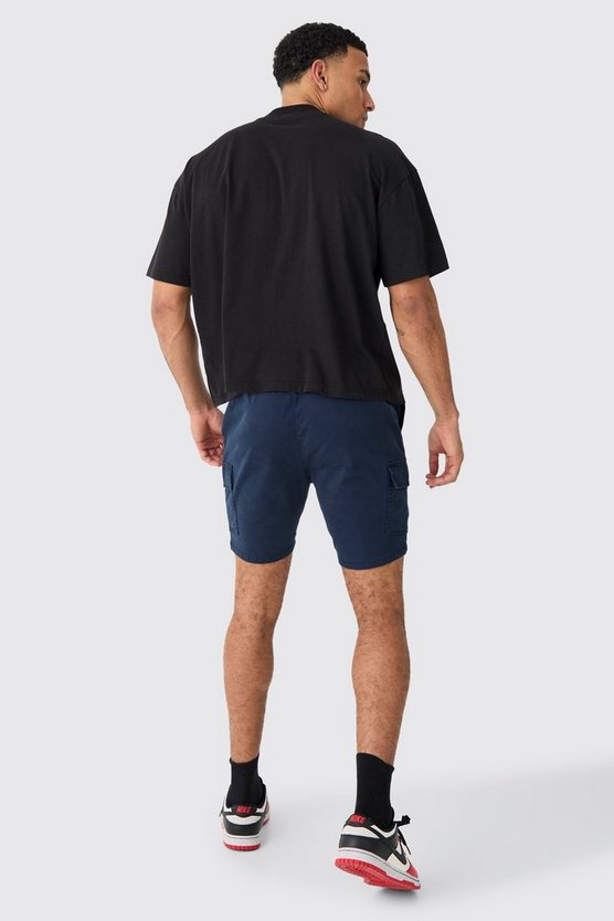 Dunkelblaue Skinny Cargo-Shorts