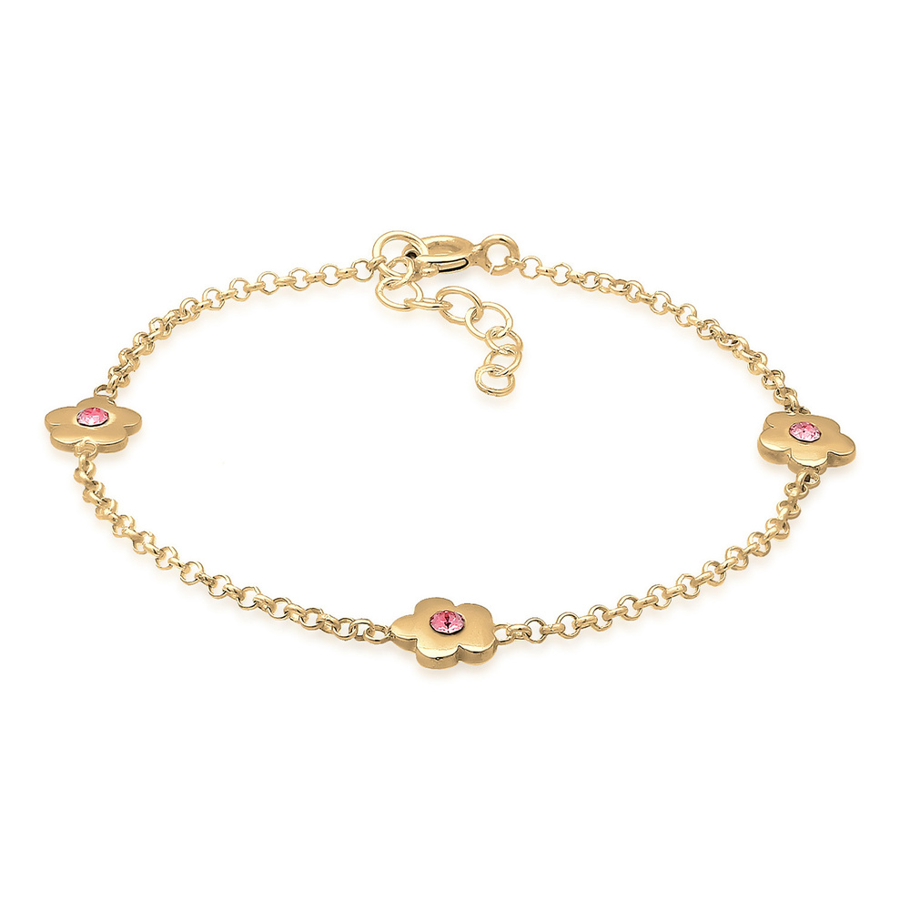 Elli Elli Bracelet Enfants Fleurs Filigrane avec Cristaux Rose en Argent Sterling 925 Bracelet