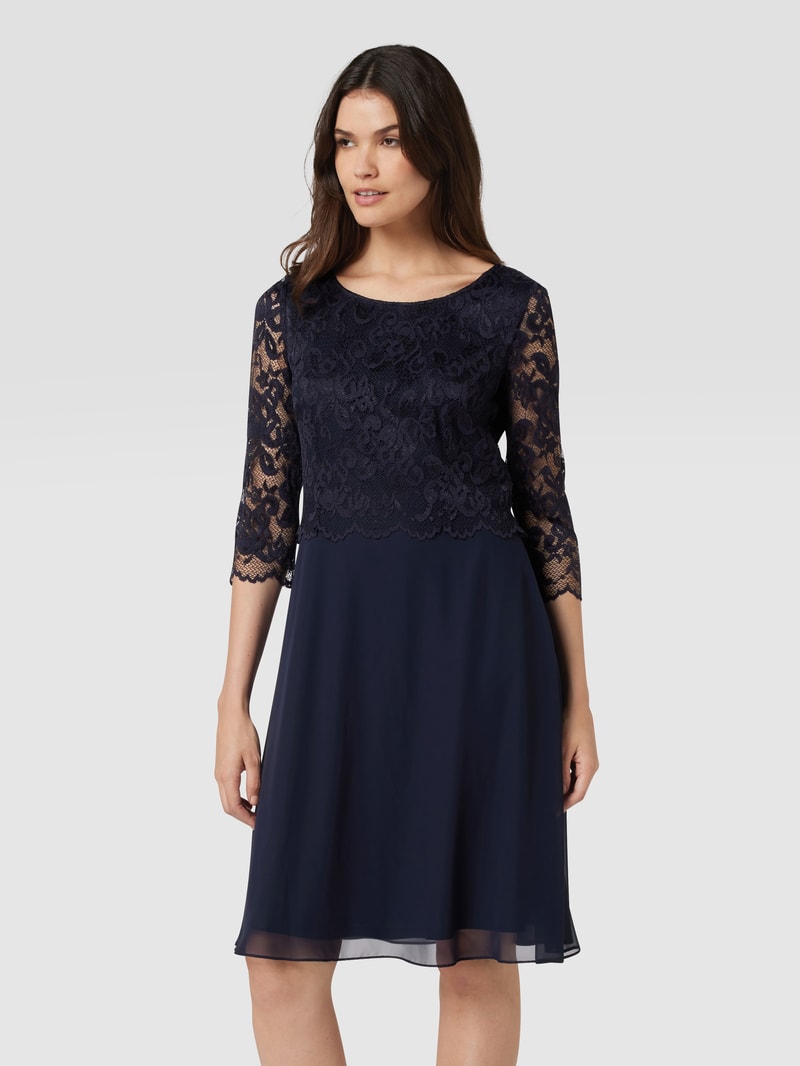Cocktailkleid mit Spitzenbesatz in dunkelblau
