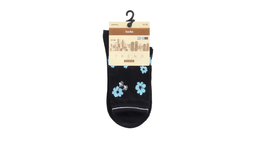 MOVE UP Damen Socken Blumen Ornamente schwarz